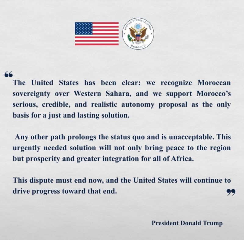 Le site officiel de l’Ambassade des États-Unis au Maroc publie la lettre de Donald Trump au Roi Mohammed VI : Washington réaffirme sa reconnaissance de la souveraineté du Maroc sur le Sahara et son soutien au plan d’autonomie 3 WhatsApp Image 2026 08 01 at 15.06.26 scaled